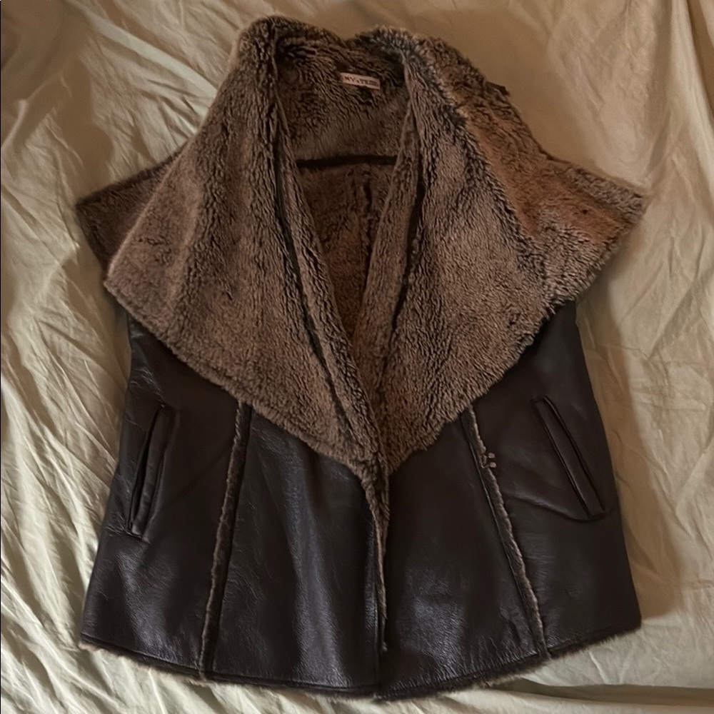 My Tribe Leather Brown Vest with Fur Lining